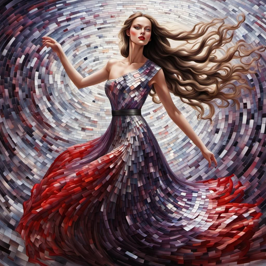 A beautiful photorealistic woman with long flowing tresses s...