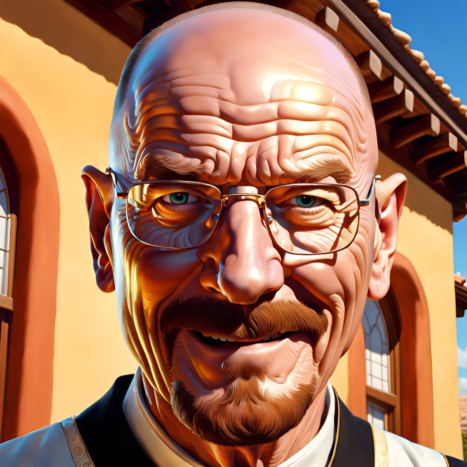 Happy Priest on Sunny Day, 3D Rendered Art