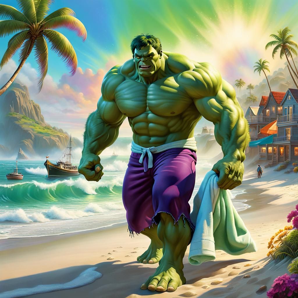 Hulk's Beach Vacation: 3D Digital Art