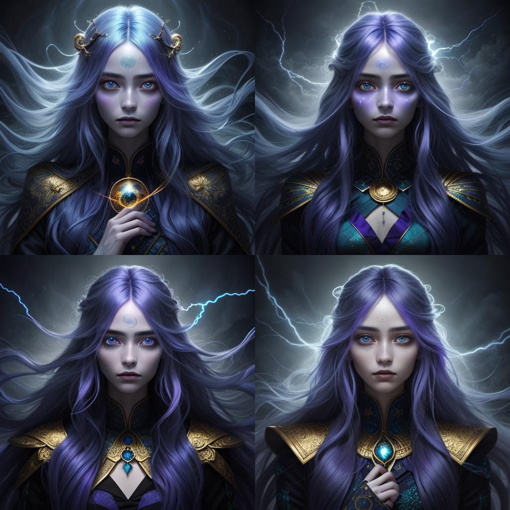 Mysterious Girl with Lightning Hair, a Surreal Portrait