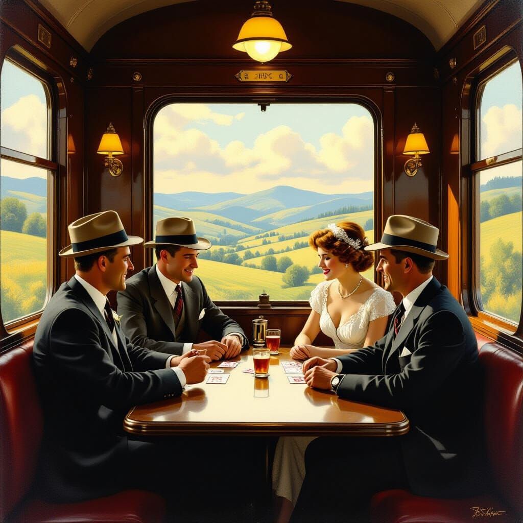 Vintage Train Car Scene in Golden Light