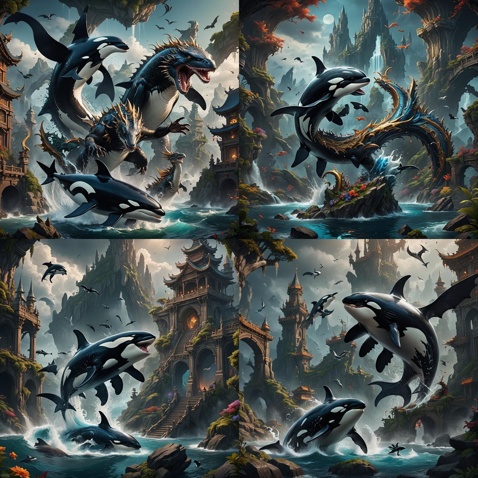 Fantastical Orca-Dragon Hybrid in Detailed Digital Painting