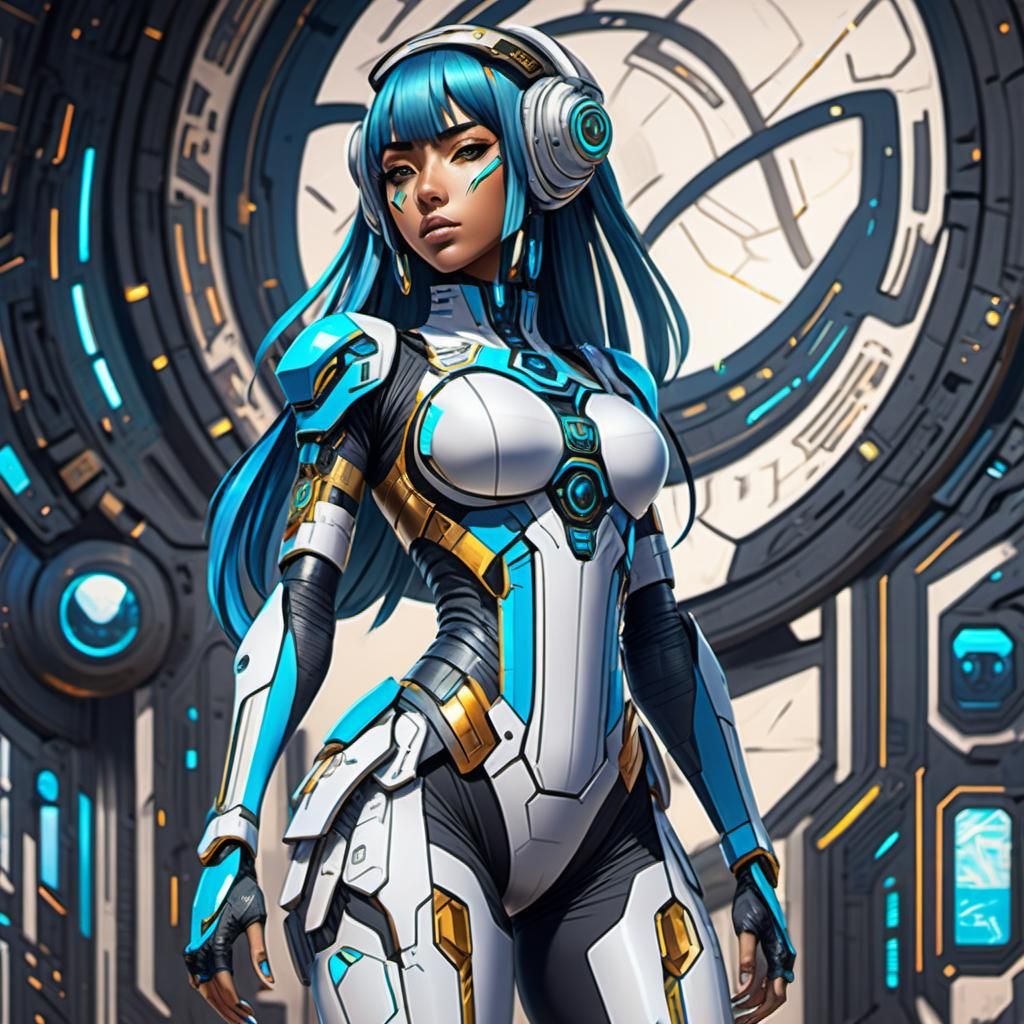 Futuristic Egyptian Anime Girl: Hyperdetailed Colored Drawin...