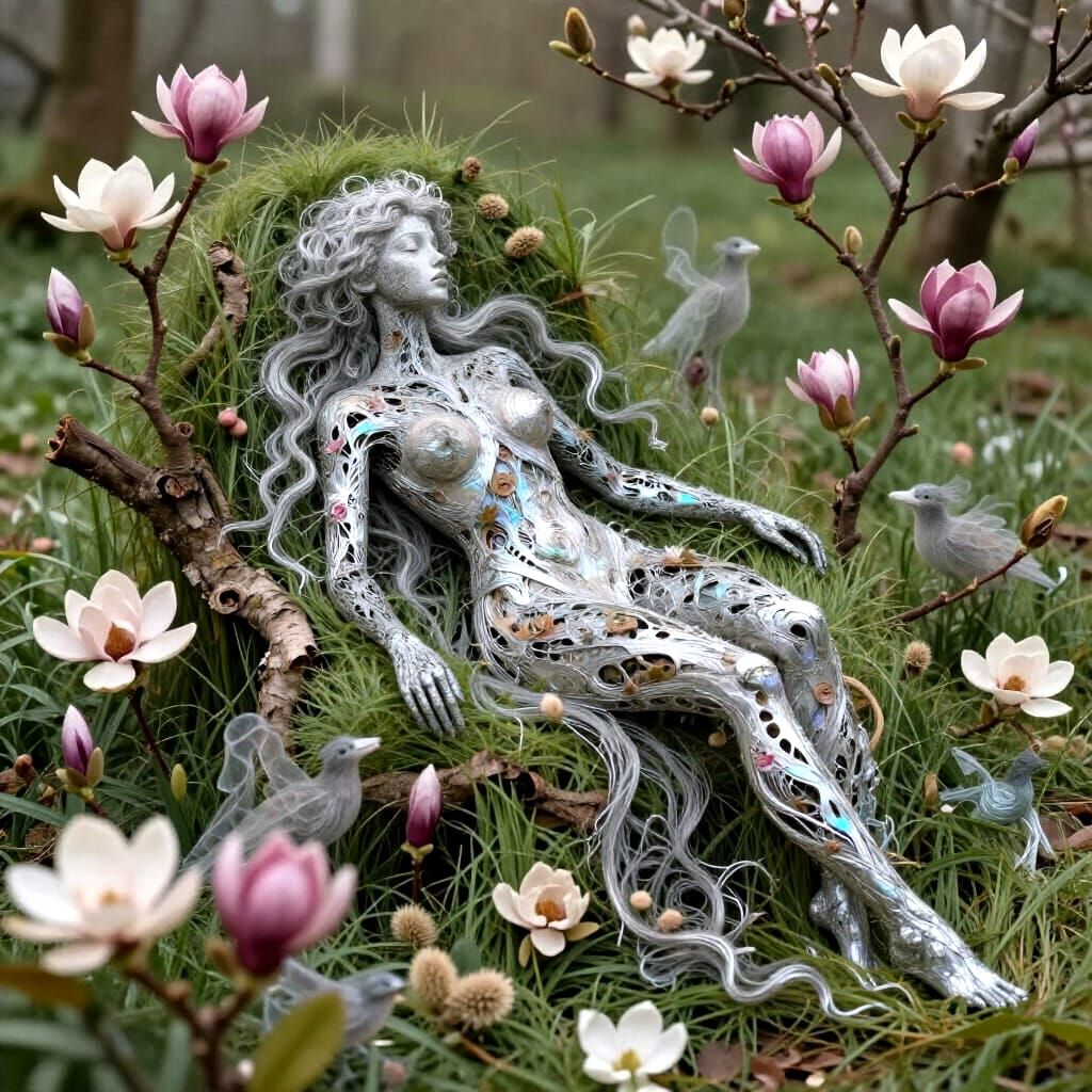 Ethereal Eco-Art Sculpture of Feminine Form