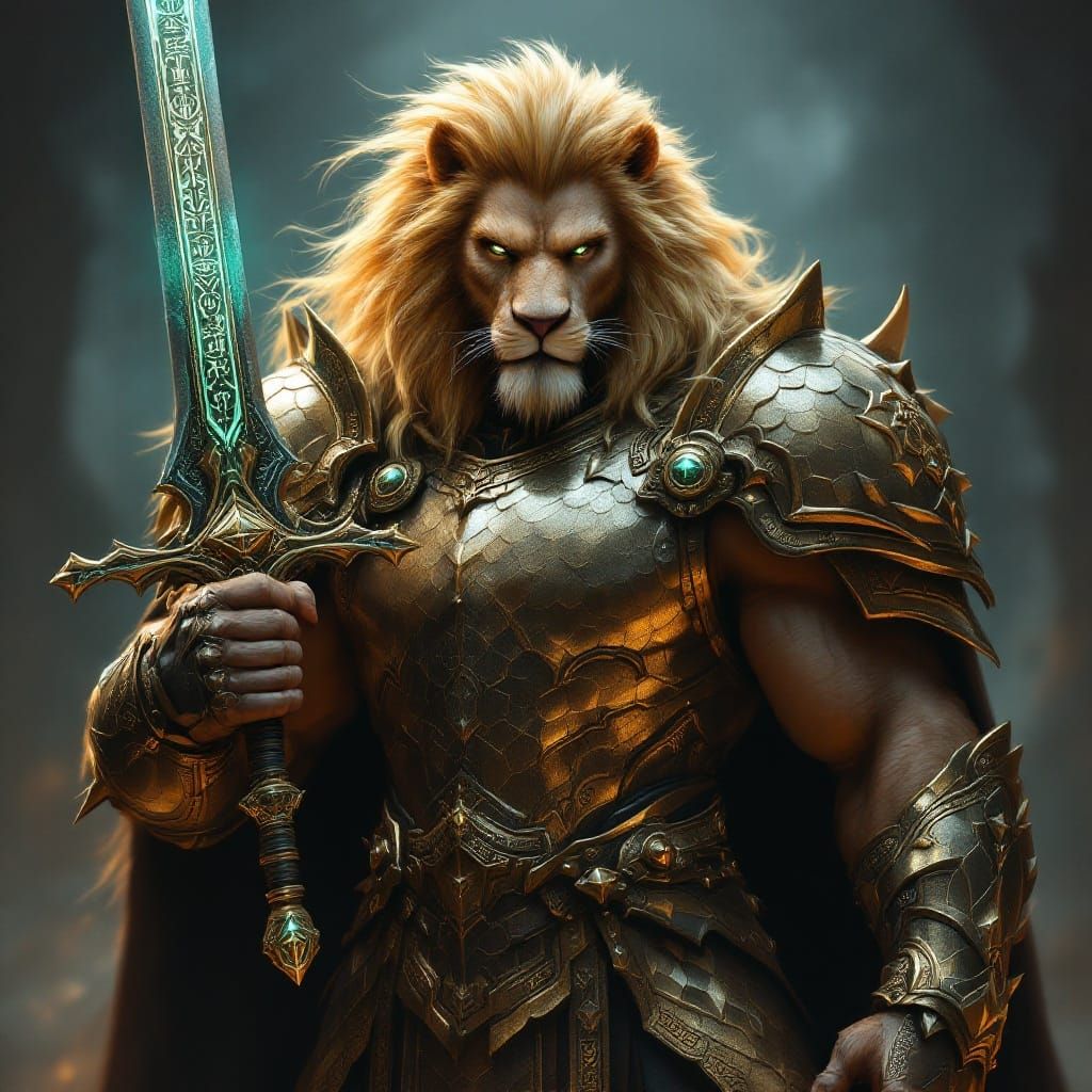 Regal Lion Beast Man in Dragon Scale Armor