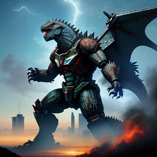 Mecha Godzilla in Anime Key Visual Style