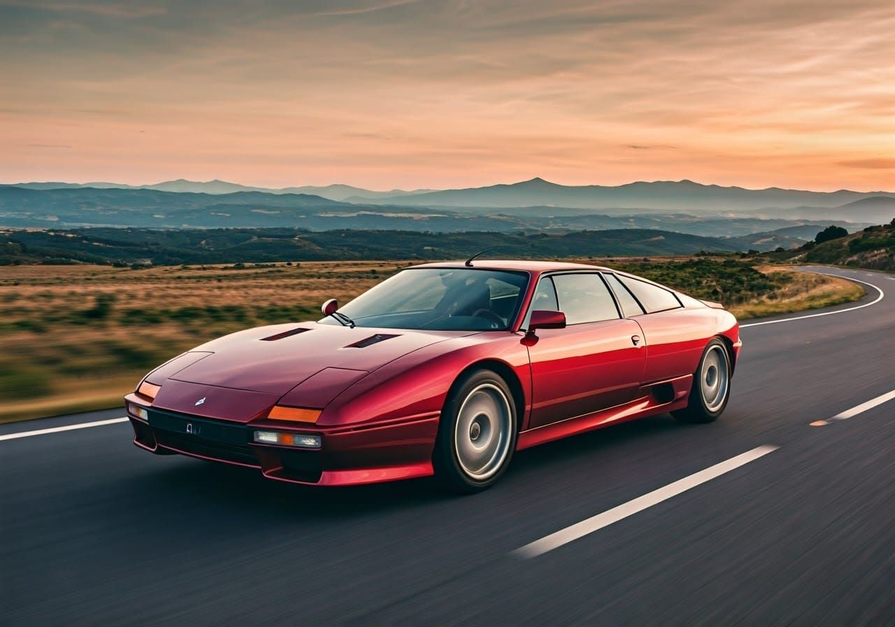 Ethereal Red Citroën CX Concept in Golden Hour Landscape