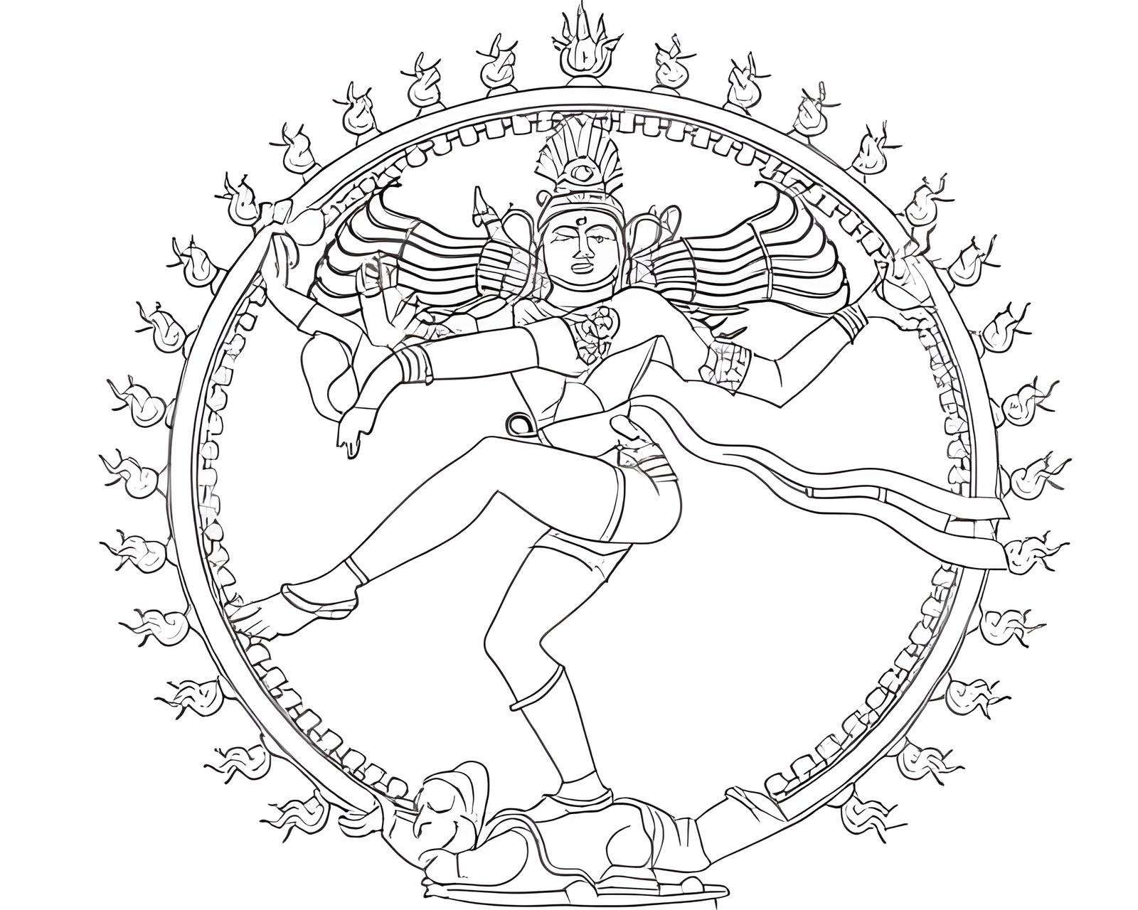 Shiva King of Dance Silhouette in Monochrome Line Art