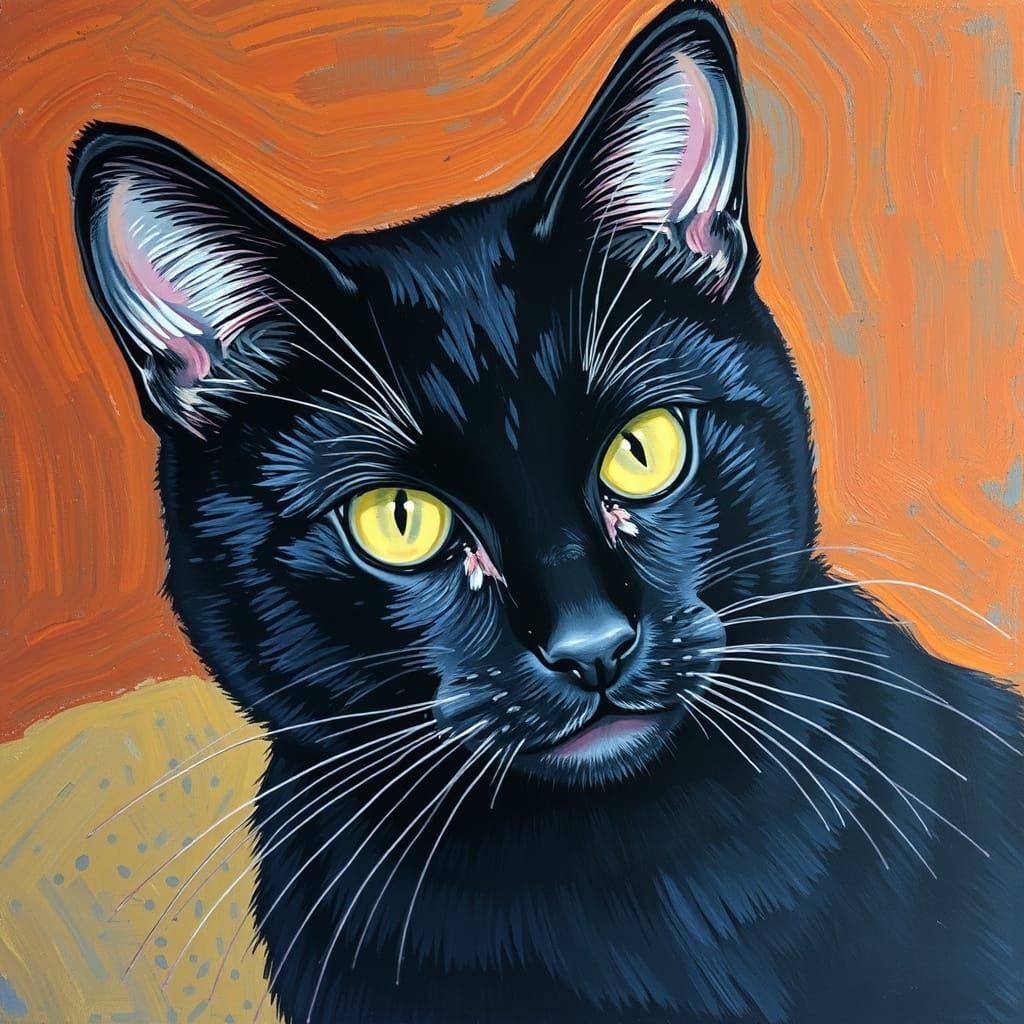 Whimsical Post-Impressionist Black Cat