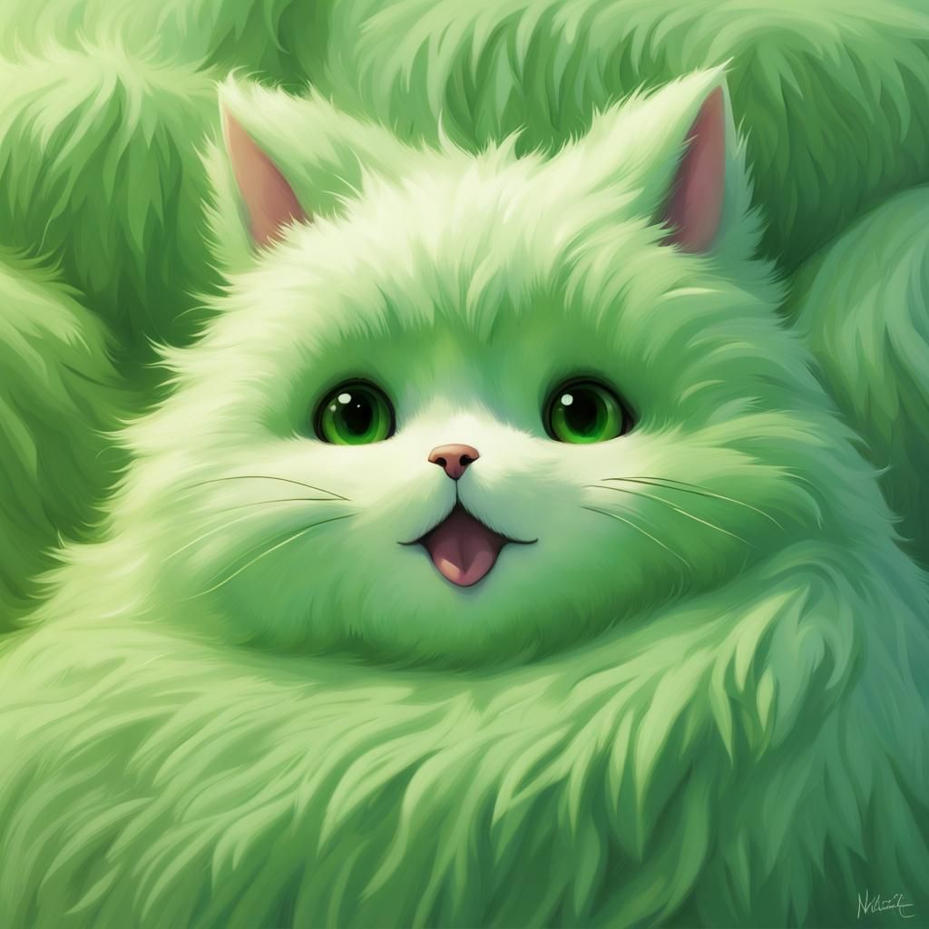 Adorable Furry Green Object in Detailed Matte Painting