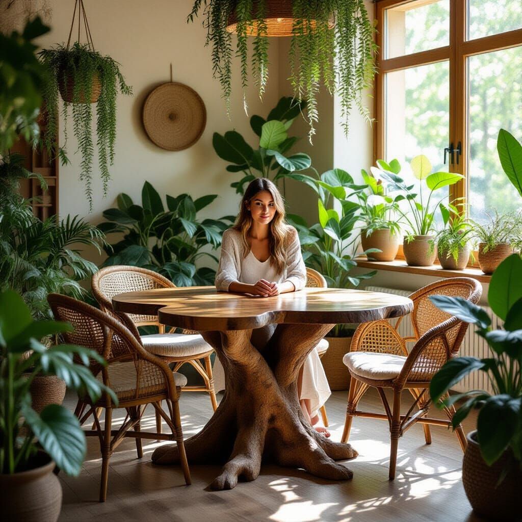 Dreamy Forest Interior with Custom Wooden Furniture