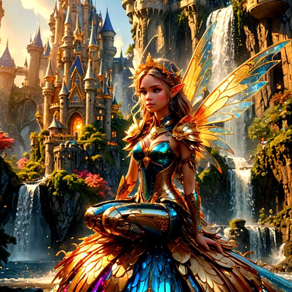 Fantasy Fairy with Sparkling Wings and Castle
