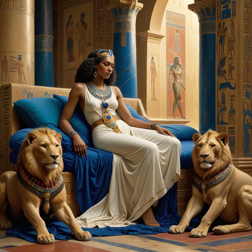 Majestic Nubian-Egyptian Queen in Golden Light