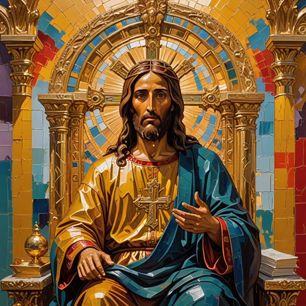 Majestic Orthodox Icon: Jesus on Golden Throne with Holy Scr...