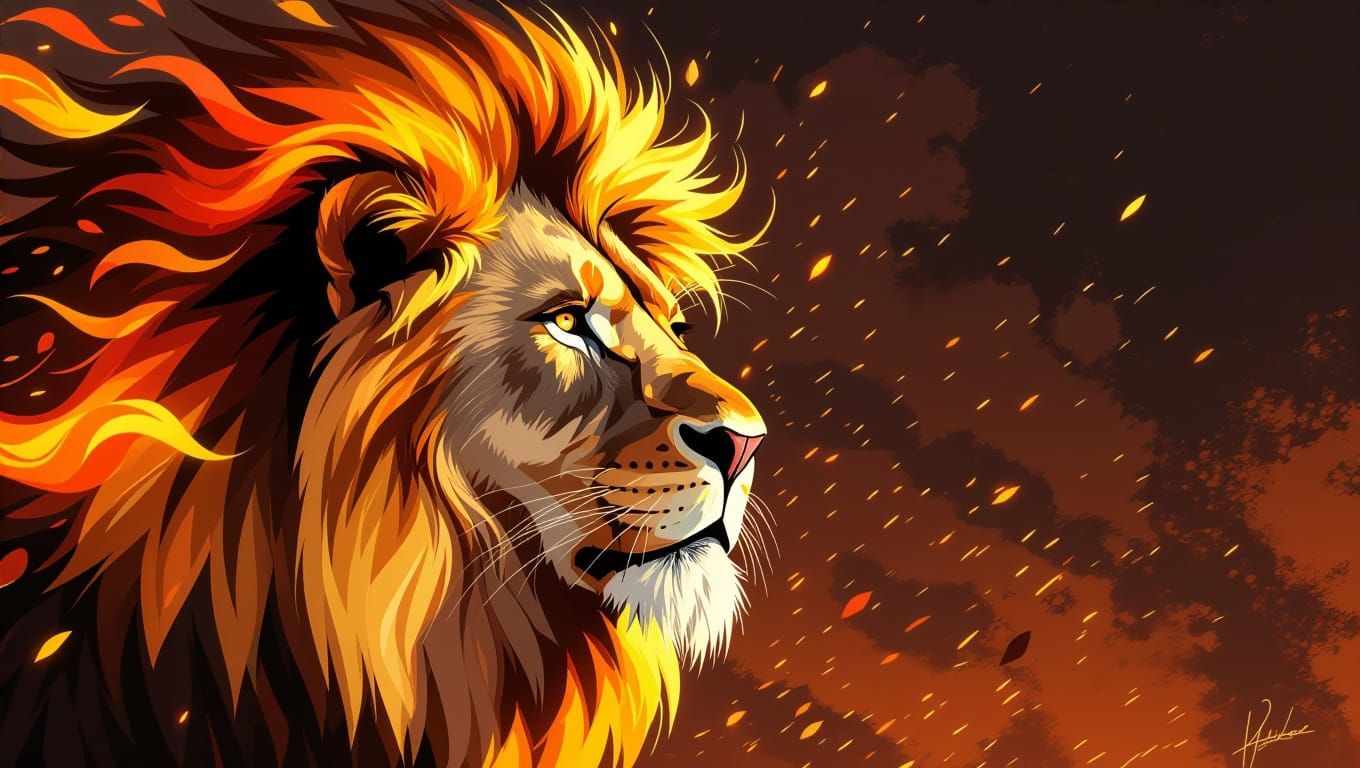 Majestic Lion Engulfed in Blazing Flames