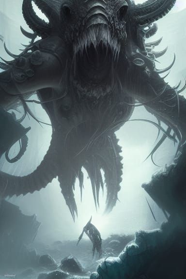 Eldritch Beast Emerges in Dark Fantasy Art