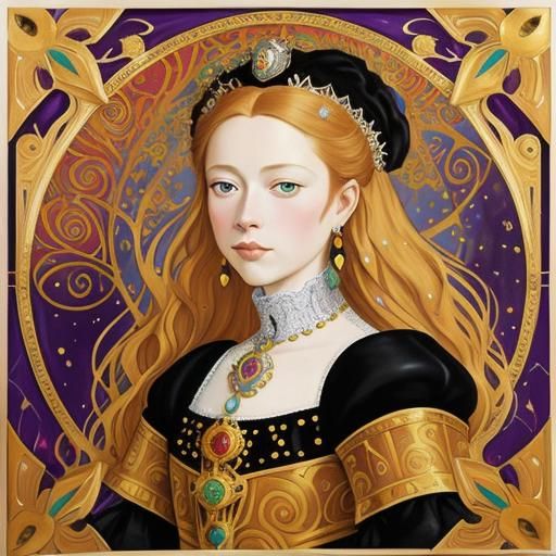 Klimt-Style Portrait of Catherine de Medici with Jewels