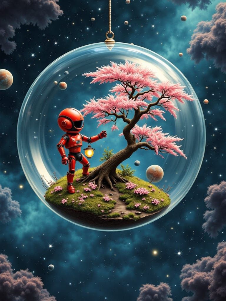 <lora:Within:1.0> <lora:Bethany Klora:1.0> <lora:Vacuum Divas:1.0> <lora:Nebula Flux:1.0>  Tiny red robot Portrait in ou...