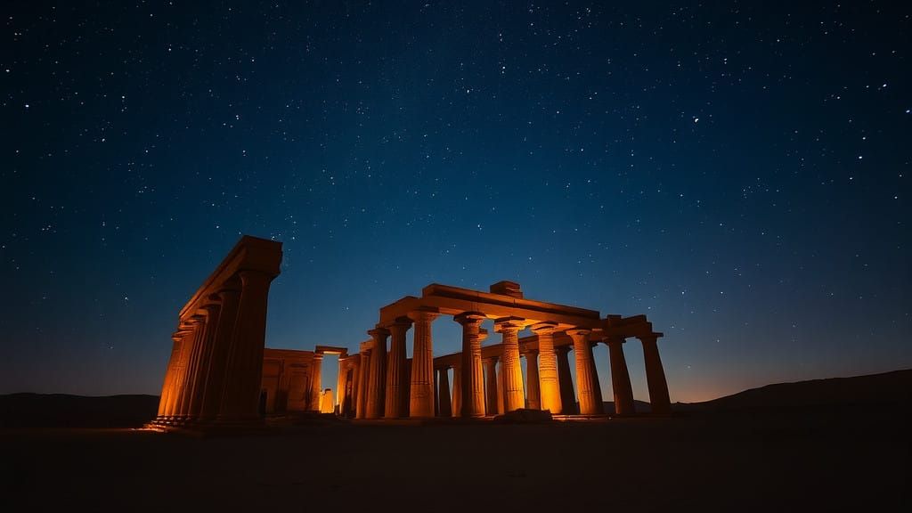 Egyptian Temple Ruins in Golden Light