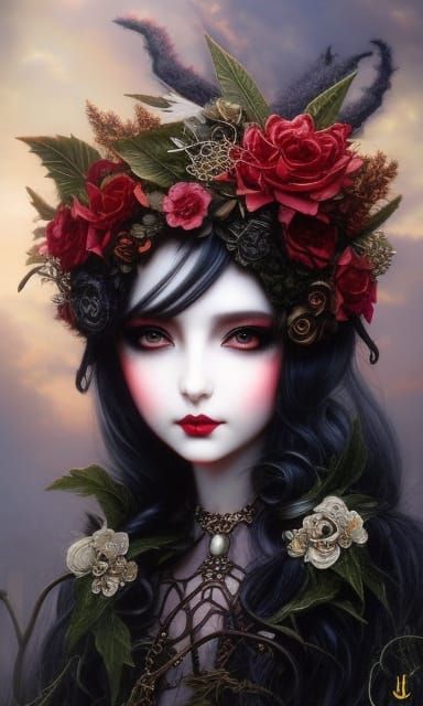 Druidic Vegetal Girl in Gothic Bishoujo Style