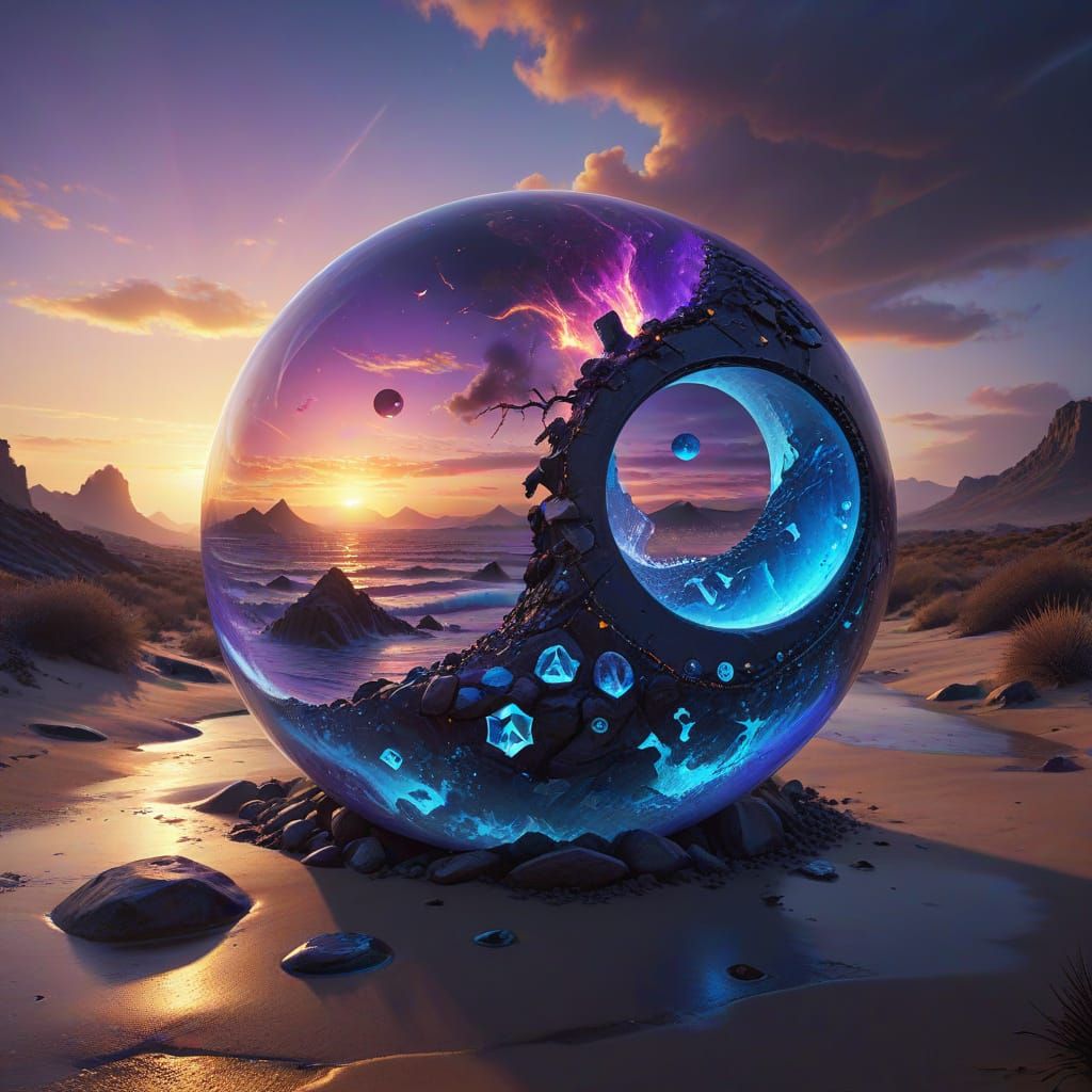 Balanced Fantasy Landscape with Yin Yang Symbols