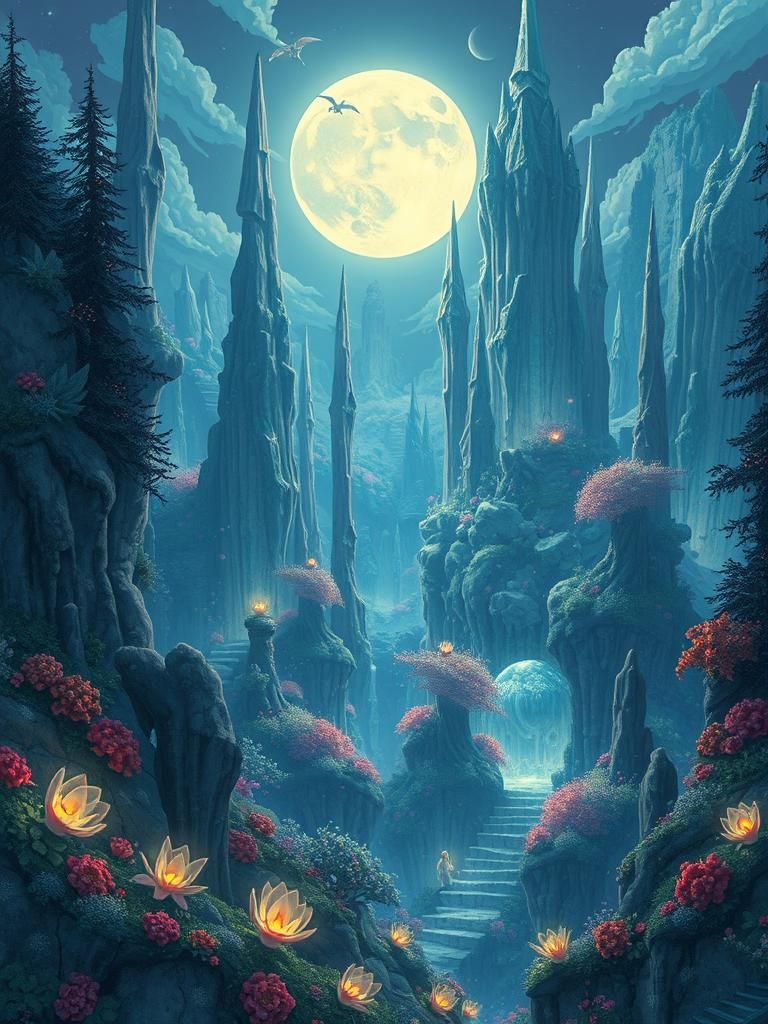 Magical Forest Landscape with Crystal Spires