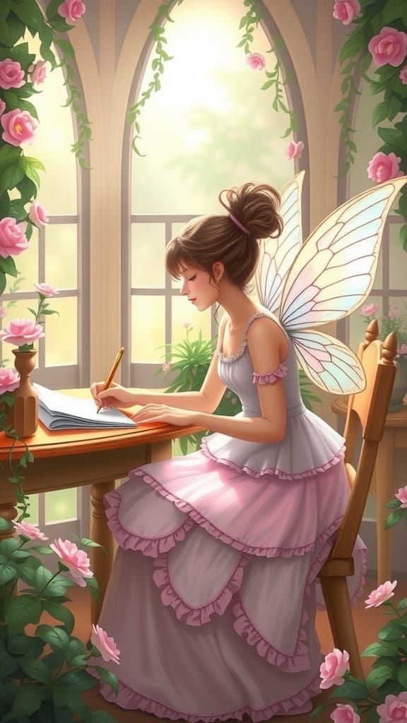 Whimsical Fairy Homework, Fantasy Art Illustration