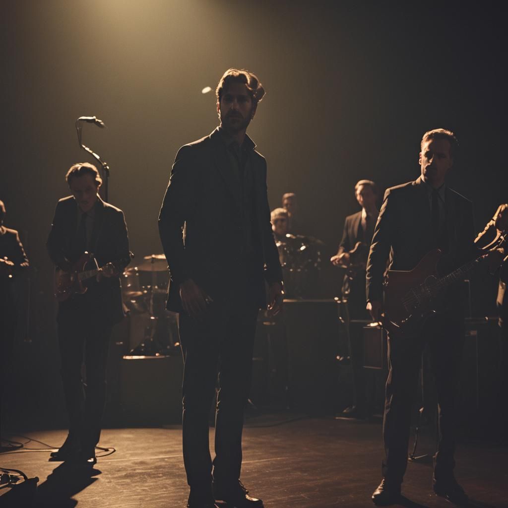 Band Performs on Dimly Lit Stage in Film Noir Style