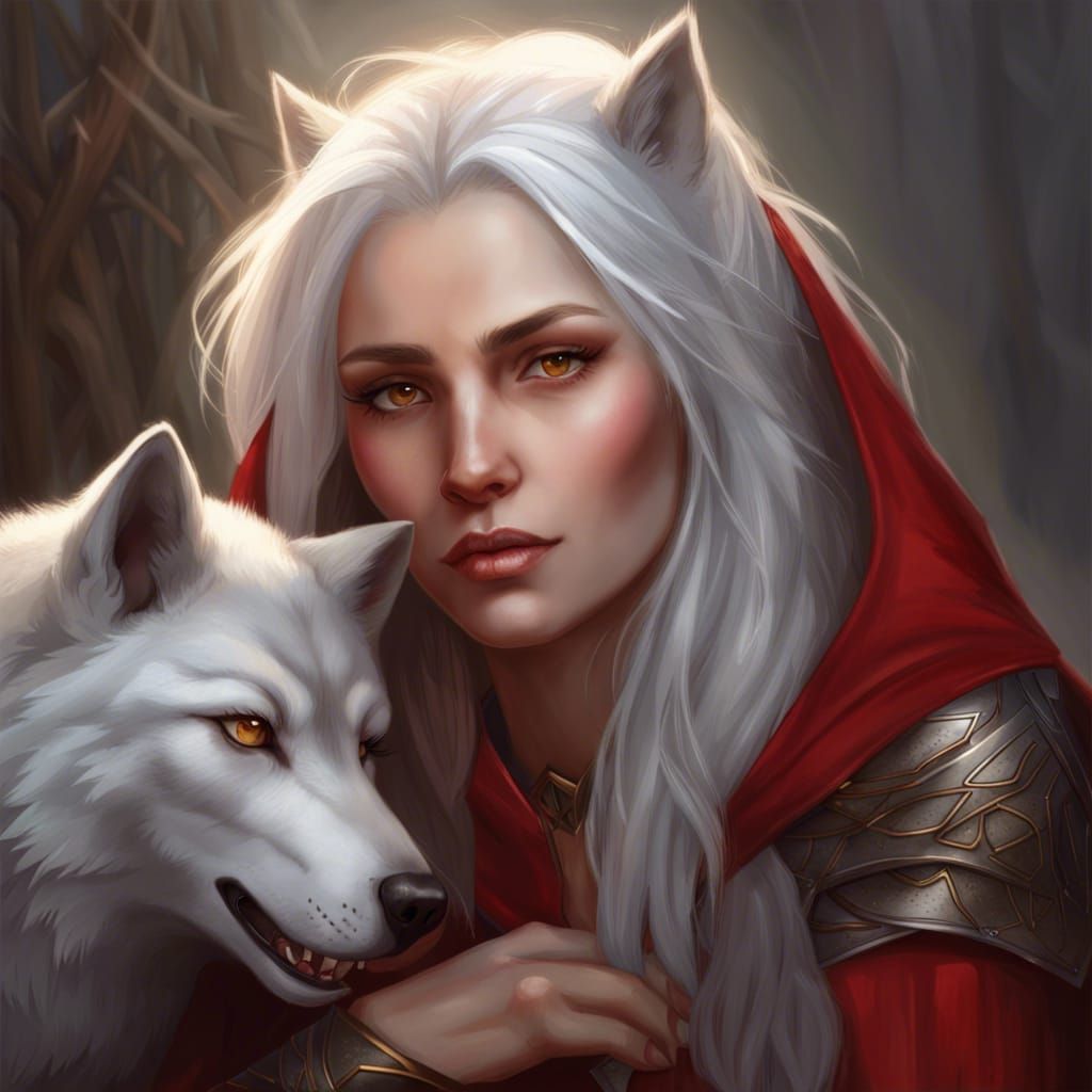 Elven Woman with Wolf: Hyperdetailed Fantasy Portrait