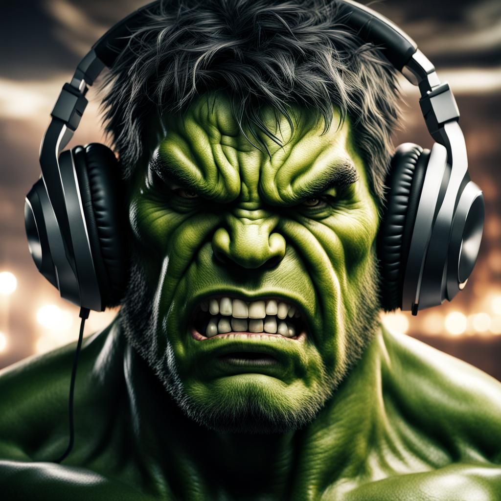 Hyperrealistic Hulk as Angry Radio DJ