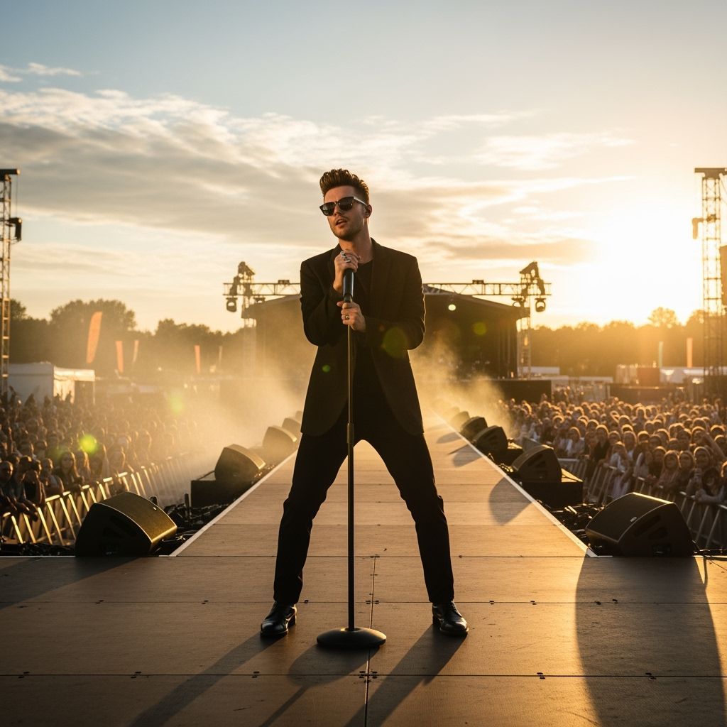 Singer on Stage in Golden Hour, Cinematic Style