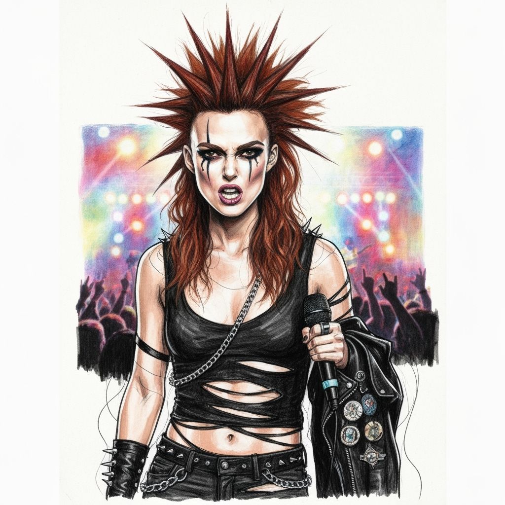 Punk Rock Singer Portrait in Charcoal and Paint