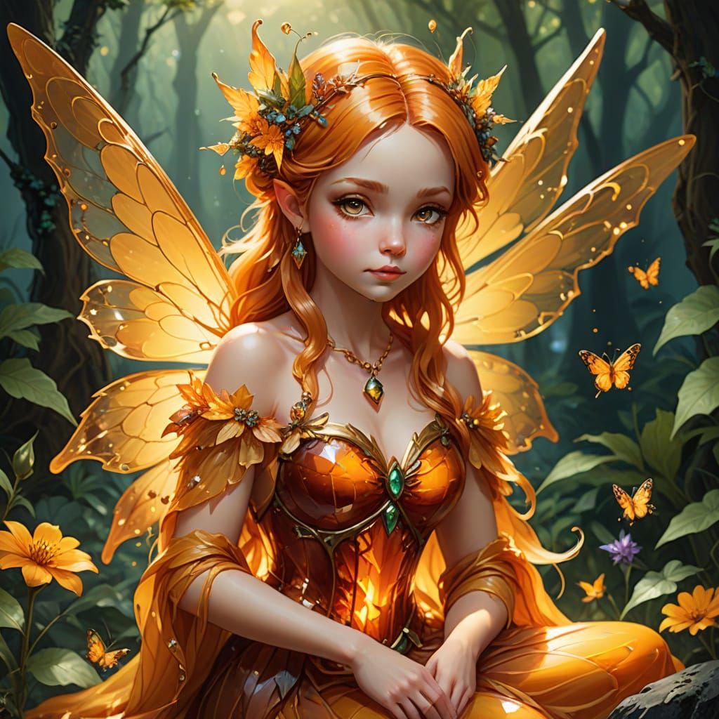 Amber Gemstone Fairy with Translucent Wings