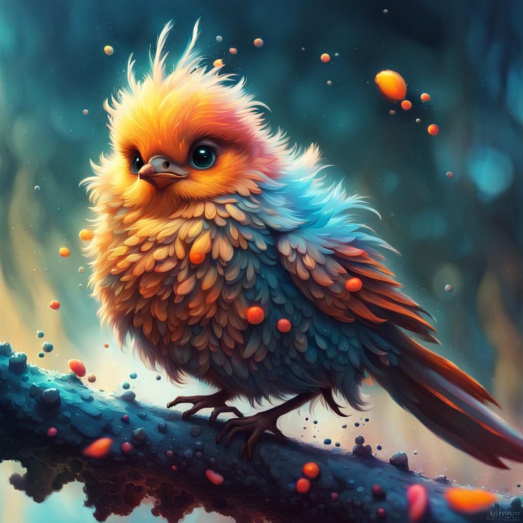 Adorable Fluffy Bird in Detailed Digital Art