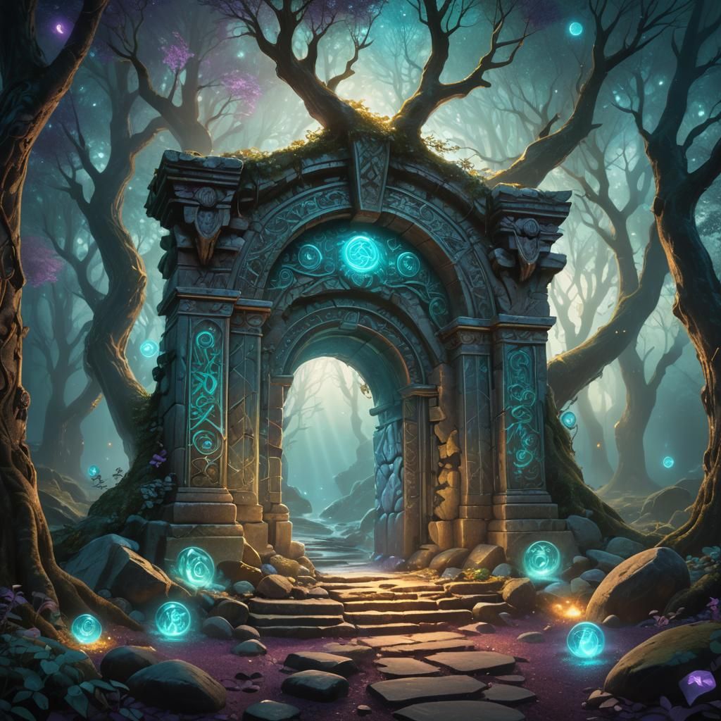 Ethereal Portal in Celestial Moonlit Forest