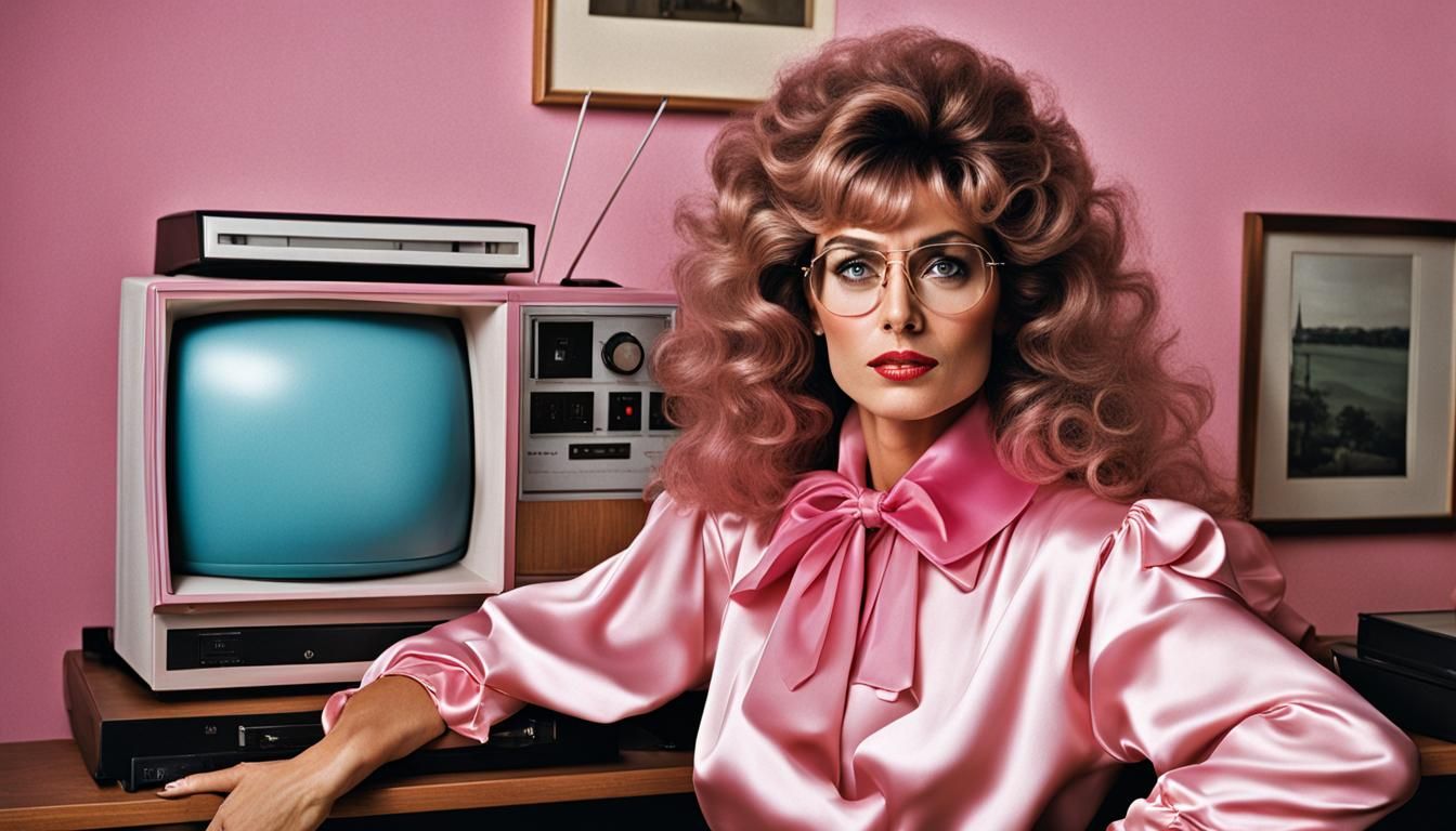1980s Housewife Portrait with Pink Blouse