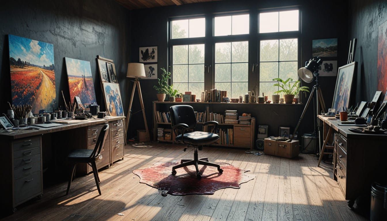 Modern Artist Studio with Rich Textures and Cinematic Lighti...