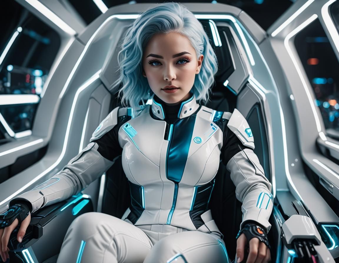 Futuristic Gamer in Neon Suit with Gaming PC