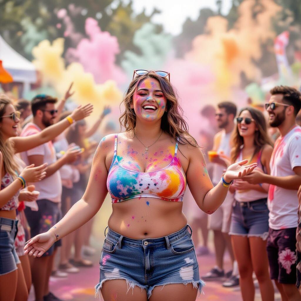Colorful Festival Scene with Laughing People