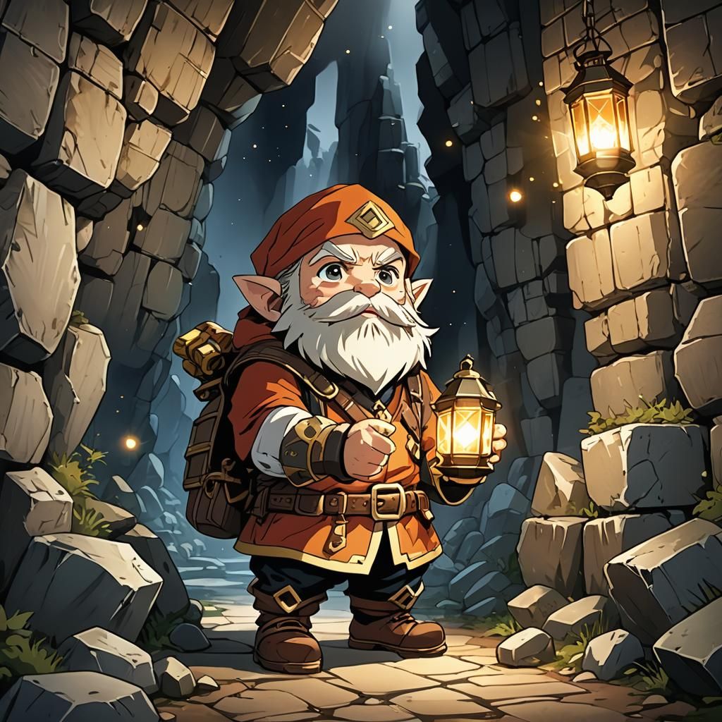 Dwarf's Diamond Discovery in Chibi Anime Style