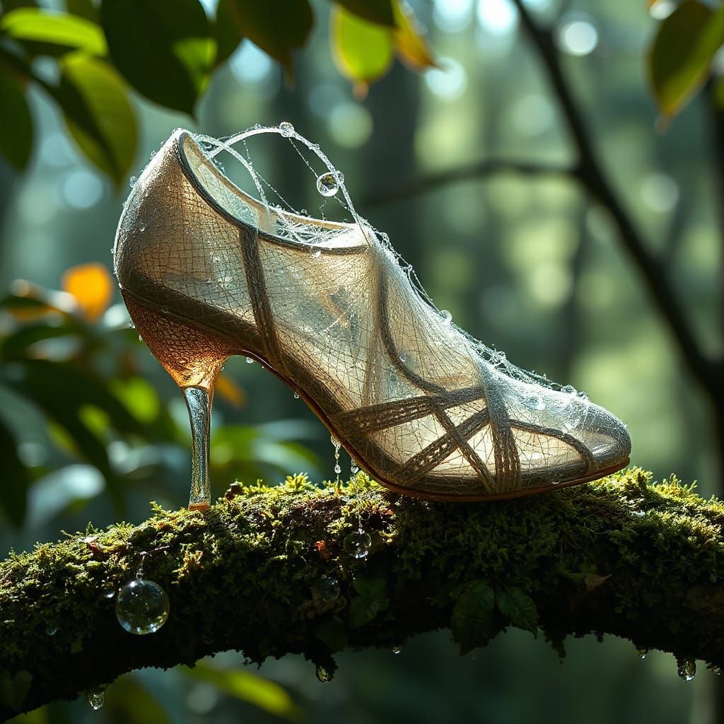 Ethereal Spiderweb Shoe on Mossy Branch