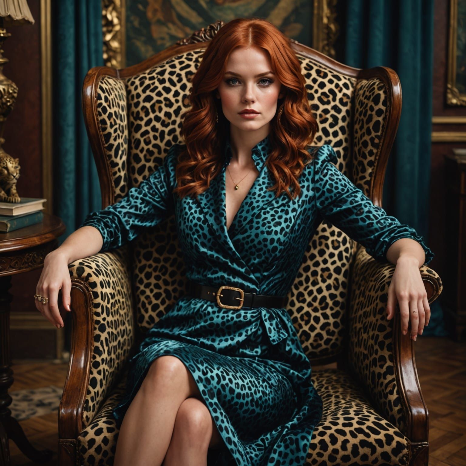 Confident Model in Leopard Dress, Digital Painting