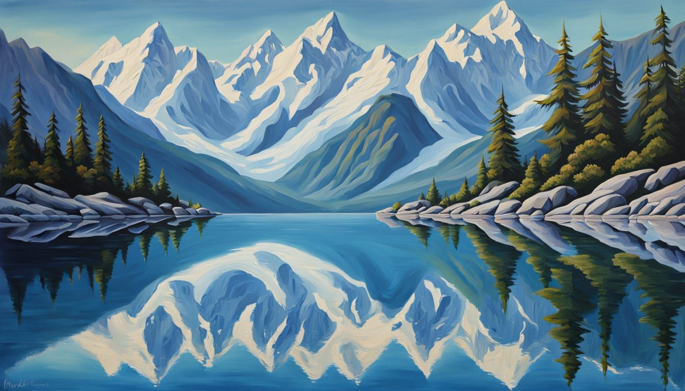Hyperrealistic Oil Painting of a Majestic Glacial Lake