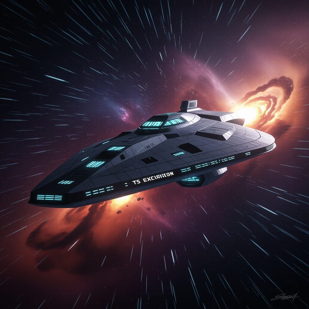 Damaged Spaceship "TS Excursion" in Nebula