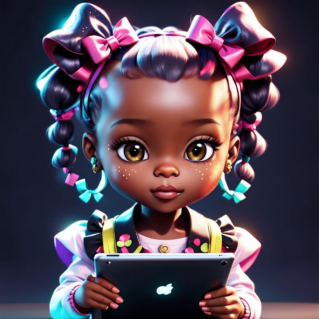 Adorable African American Baby Girl Anime Illustration