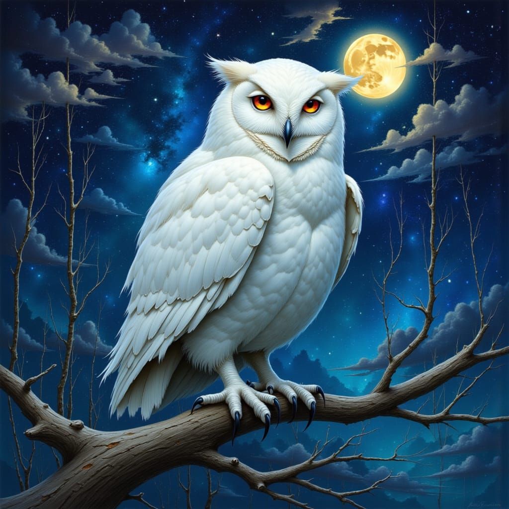 Majestic Owl on Ancient Branch Under Full Moon