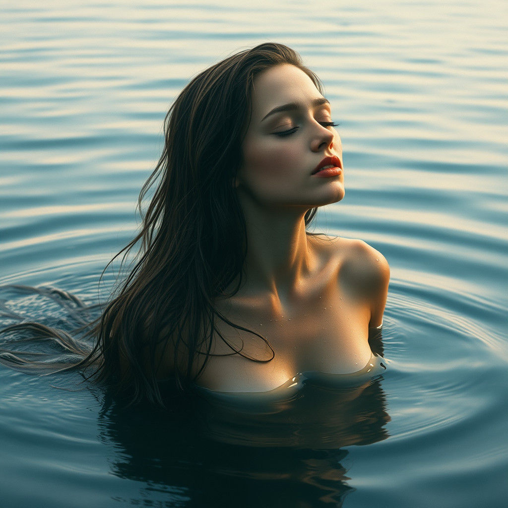 Woman Emerges from Water: Photorealistic Glistening Skin