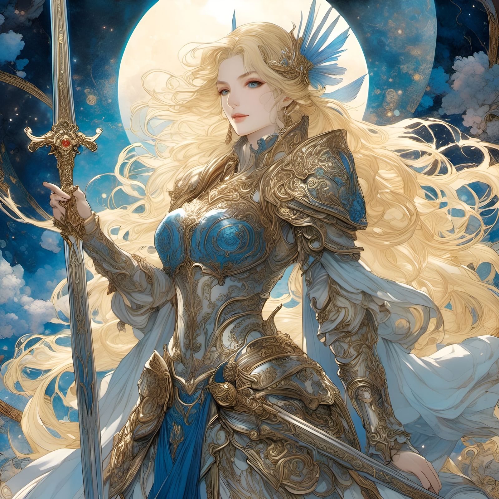 Whimsical Elf Empress in Armor, Fantasy Art