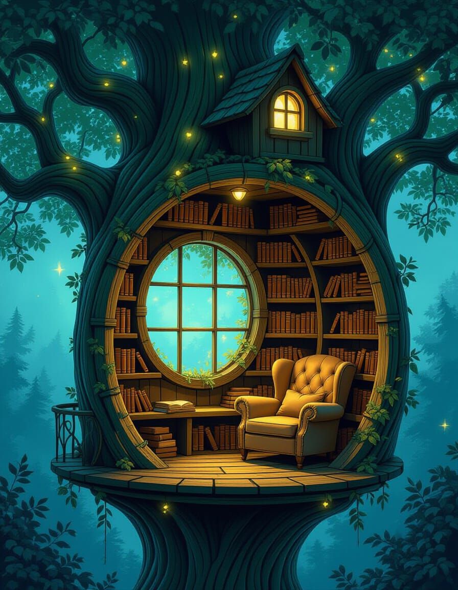 Enchanted Treehouse Reading Nook in Twilight Forest
