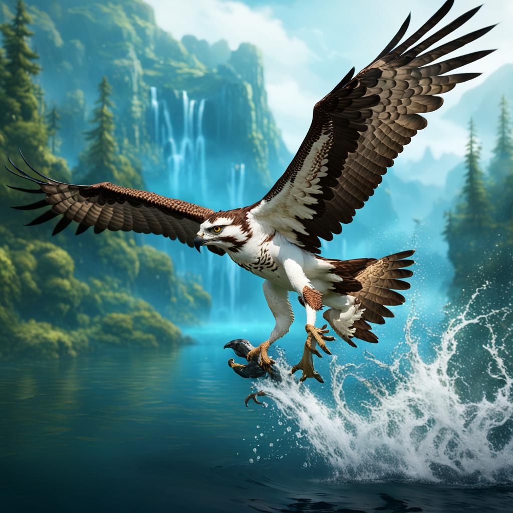 Osprey Hunting: Detailed Matte Painting in Deep Color